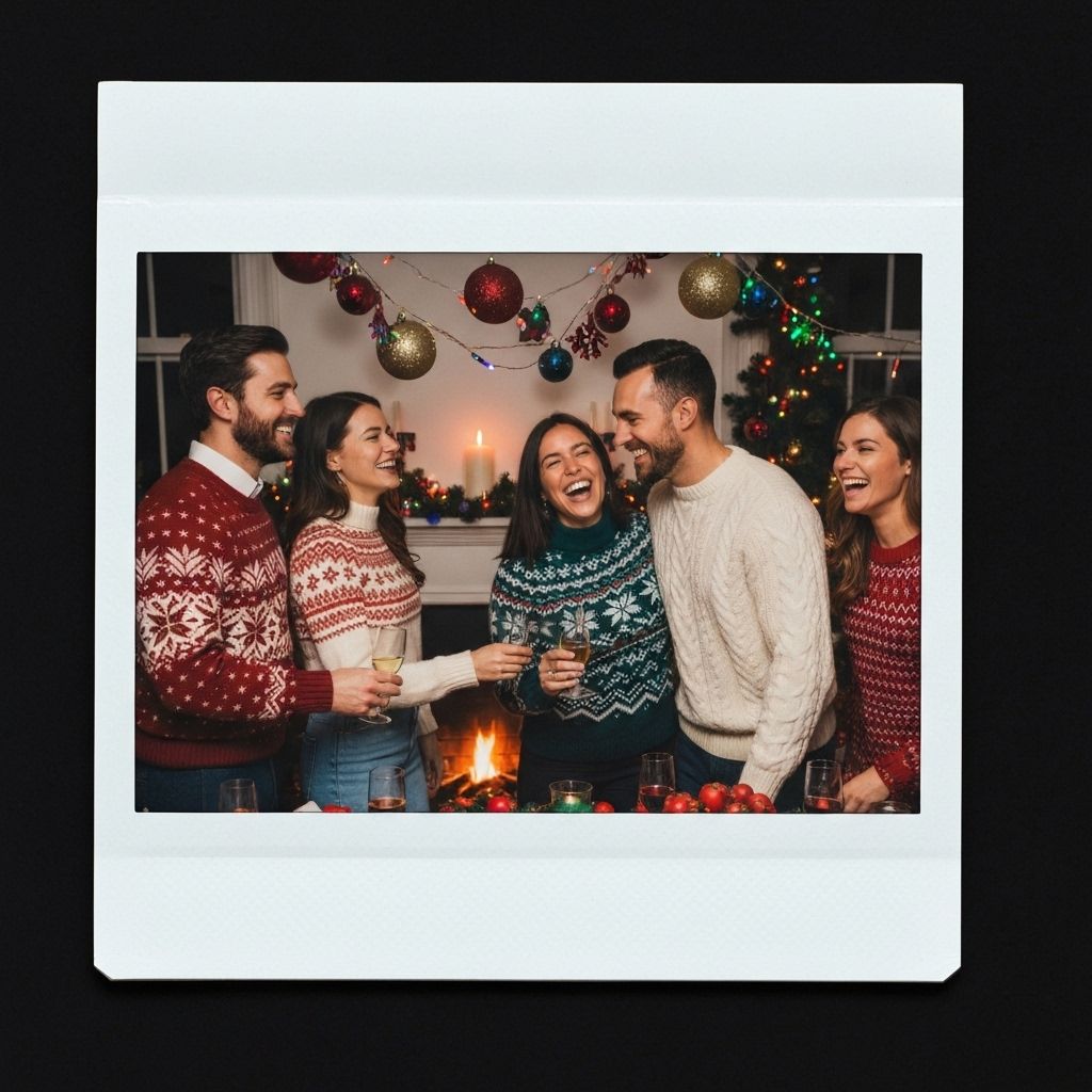 Holiday party polaroid style photo